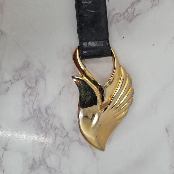 Leather Shop Black Snakeskin Snake Animal Print with Gold Toned Buckle - Picture 7 of 15